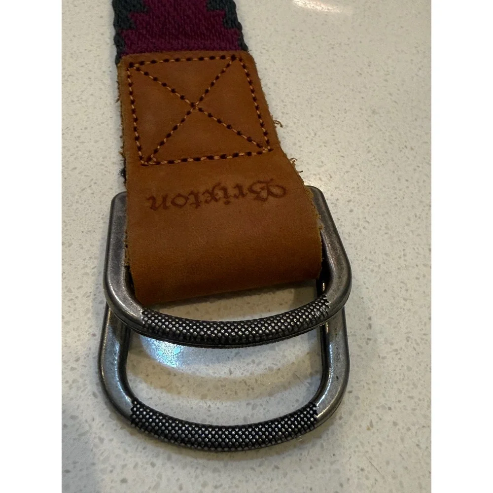 Brixton‎ Woven D-Ring Belt Burgundy Charcoal Grey Southwestern Geometric OS